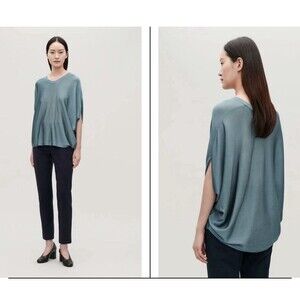 Cos Women Wide Drop Tunic Knit Top Sz M Teal Simplicity Relaxed Fit Oversized